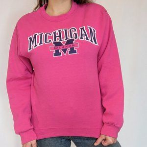 VINTAGE | 90s Y2K University of Michigan Crewneck Pullover Pink Sweatshirt S